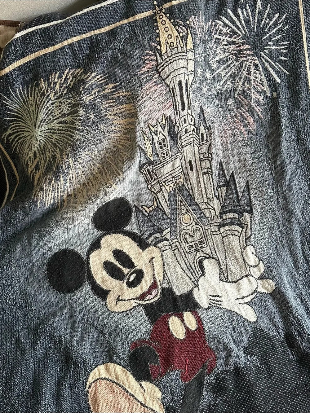 Disney Mickey Mouse Magic Kingdom Castle Fireworks Throw Fringe Blanket